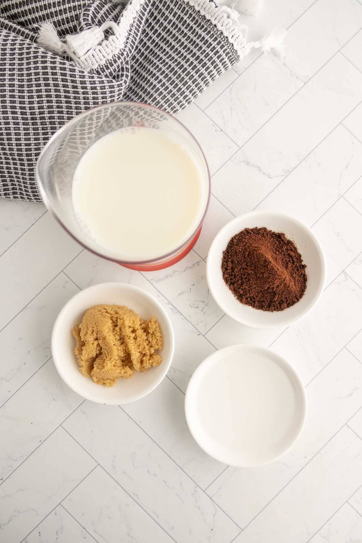 Ingredients for whipped coffee on a countertop.