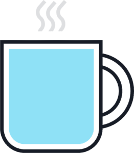 Simple illustration of a blue mug with steam rising from it, indicating a hot beverage inside.
