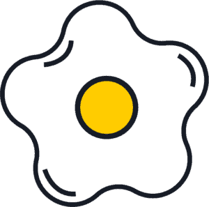 Simple illustration of a fried egg with a yellow yolk in the center and a wavy white outline.