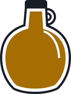 Illustration of a brown glass jug with a handle and black cap, outlined in black and white.
